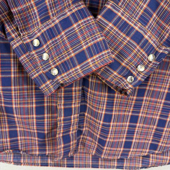 Levi Strauss & Co Shirt Men's XL Red Blue Plaid Western Cut Pearl Snaps Vintage - Picture 4 of 10